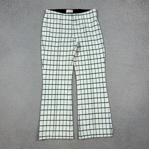 Anthropologie Women's Crop Flare Pants XS White Picnic Plaid Cotton